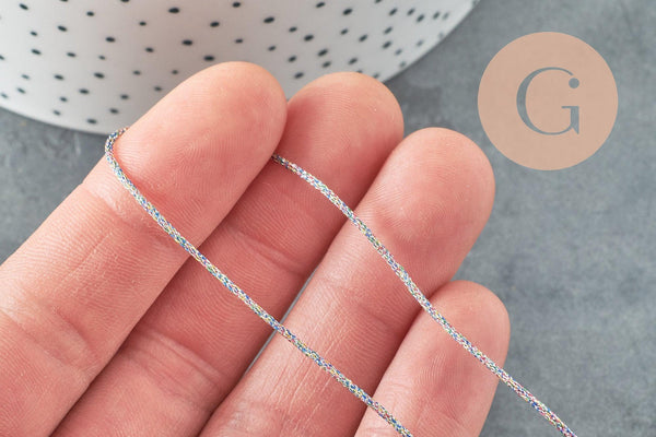 Cordon argent irisé multicolore 1mm, x1 mètre (G5071)