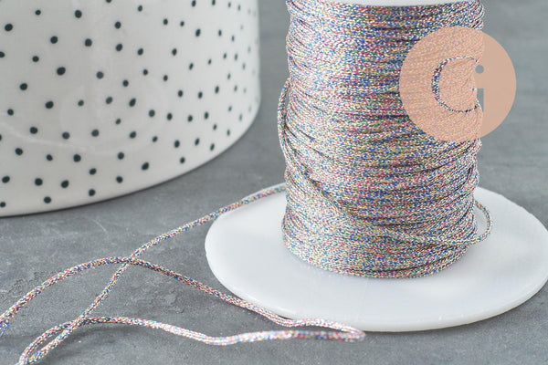 Cordon argent irisé multicolore 1mm, x1 mètre (G5071)