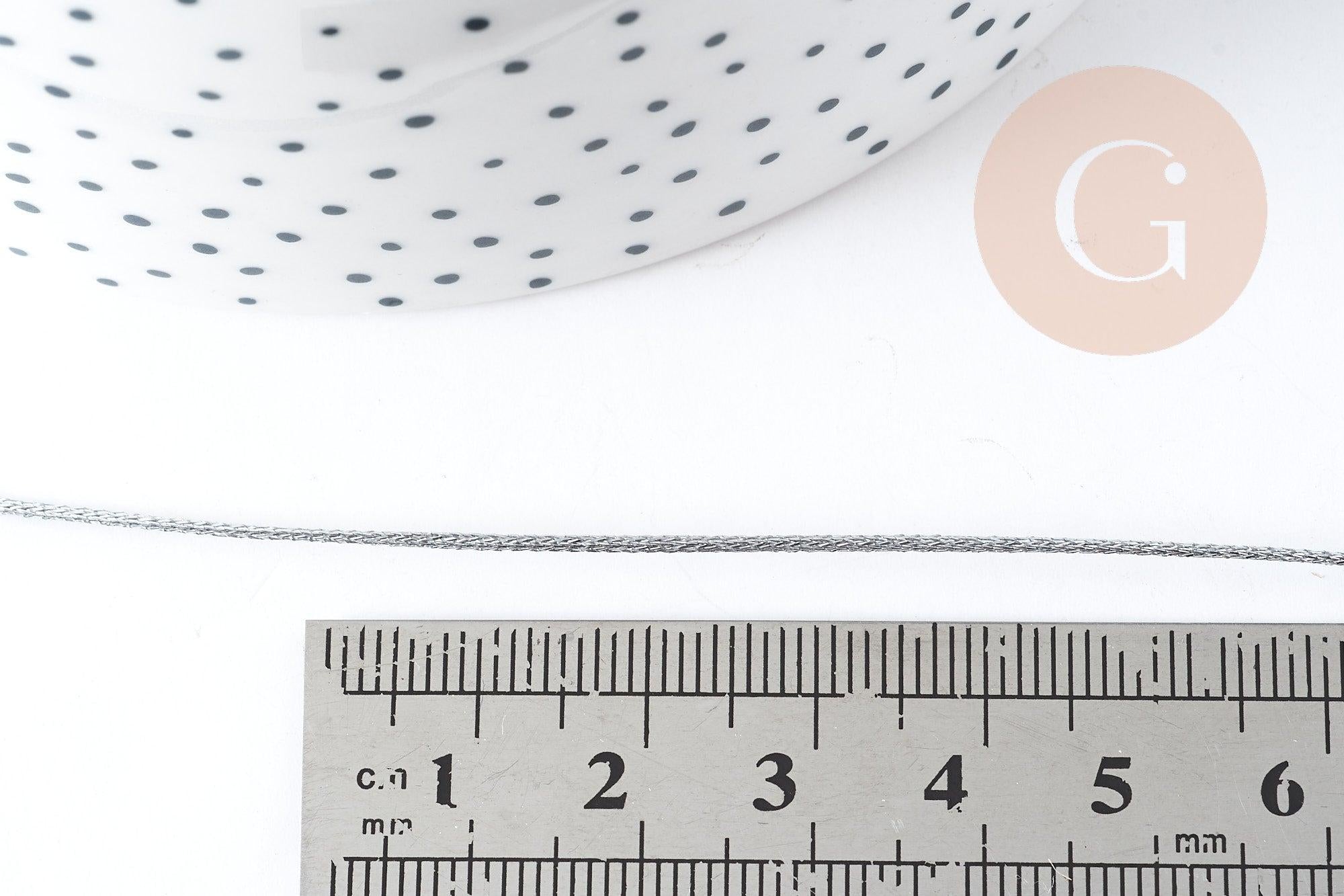 Cordon argent métallisé polyester 1mm, fil pour bijoux noeud coulissant, x1 mètre (G9091)