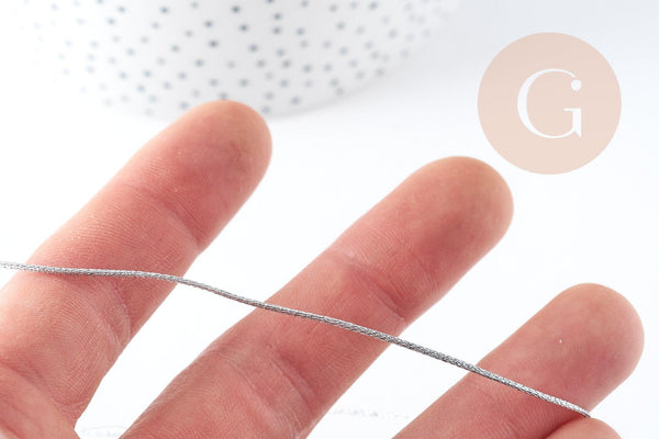 Cordon argent métallisé polyester 1mm, fil pour bijoux noeud coulissant, x1 mètre G9091