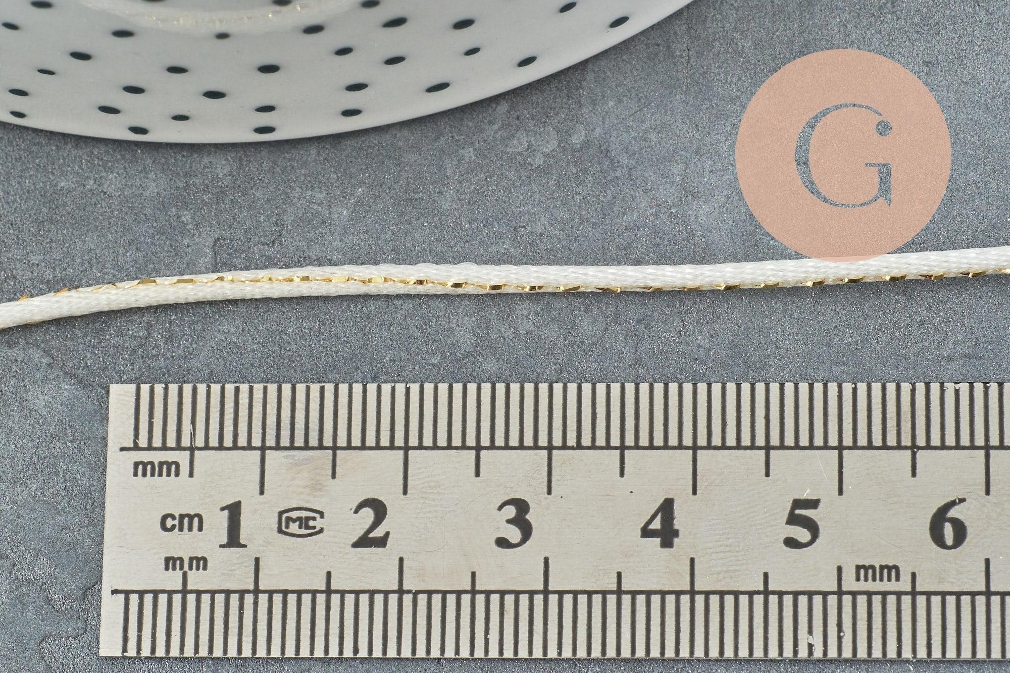 Cordon blanc or, fabrication bijoux bijoux,ruban mariage,fourniture créative, scrapbooking, largeur 1.5mm, x1 mètre G3336