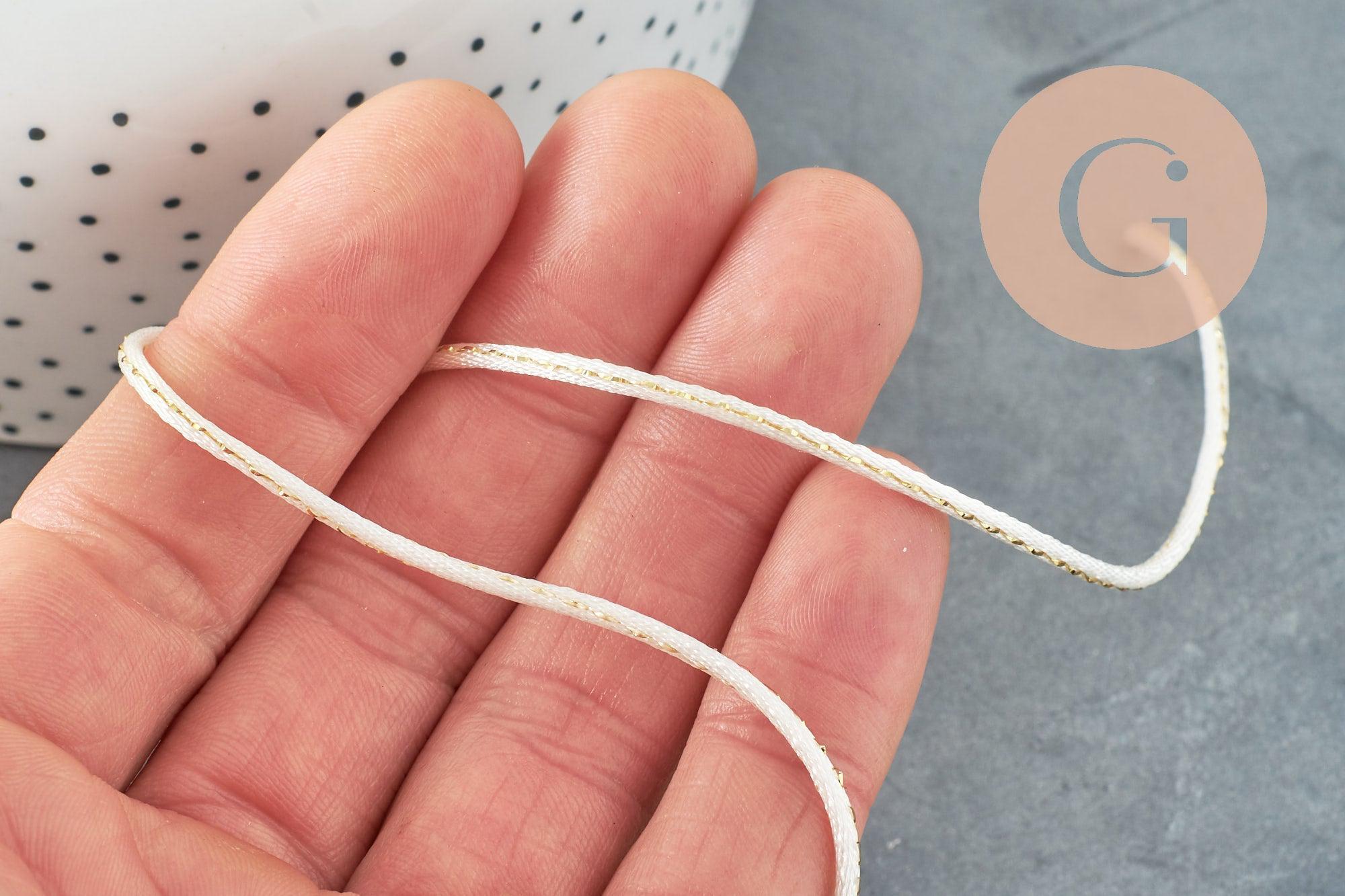 Cordon blanc or, fabrication bijoux bijoux,ruban mariage,fourniture créative, scrapbooking, largeur 1.5mm, x1 mètre G3336