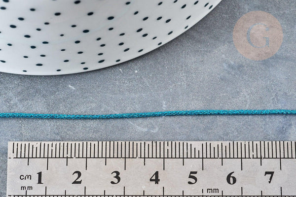 Cordon bleu turquoise Métallisé tressé polyester 1mm, cordon métallisé pour bijoux, x1 mètre G8170