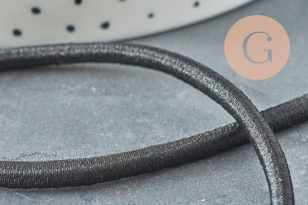 Cordon élastique noir, cordon pour bijoux,cordon épais, élastique rond, 4mm, x1 mètre (G1722)