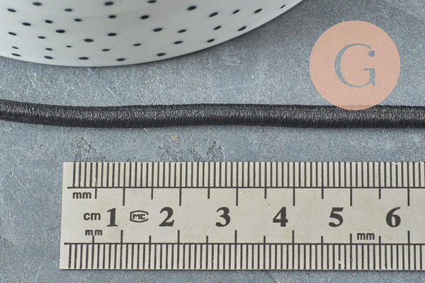 Cordon élastique noir, cordon pour bijoux,cordon épais, élastique rond, 4mm, x1 mètre (G1722)