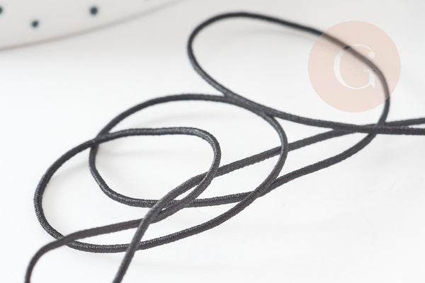 Cordon élastique nylon noir 0.6mm, fil élastique pour création bijoux, x 5mètres G9598