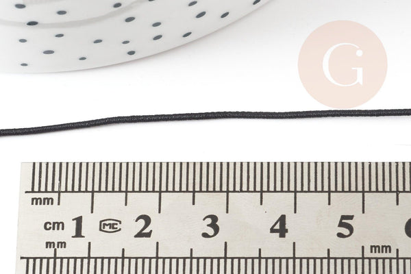 Cordon élastique nylon noir 0.6mm, fil élastique pour création bijoux, x 5mètres G9598