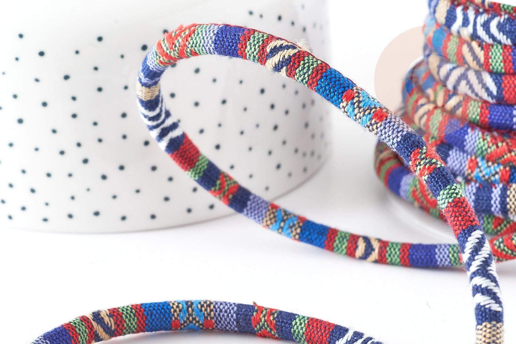Cordon ethnique bleu rouge multicolore 7mm,cordon pour bijoux d'inspiration africaine, x1 mètre G9113