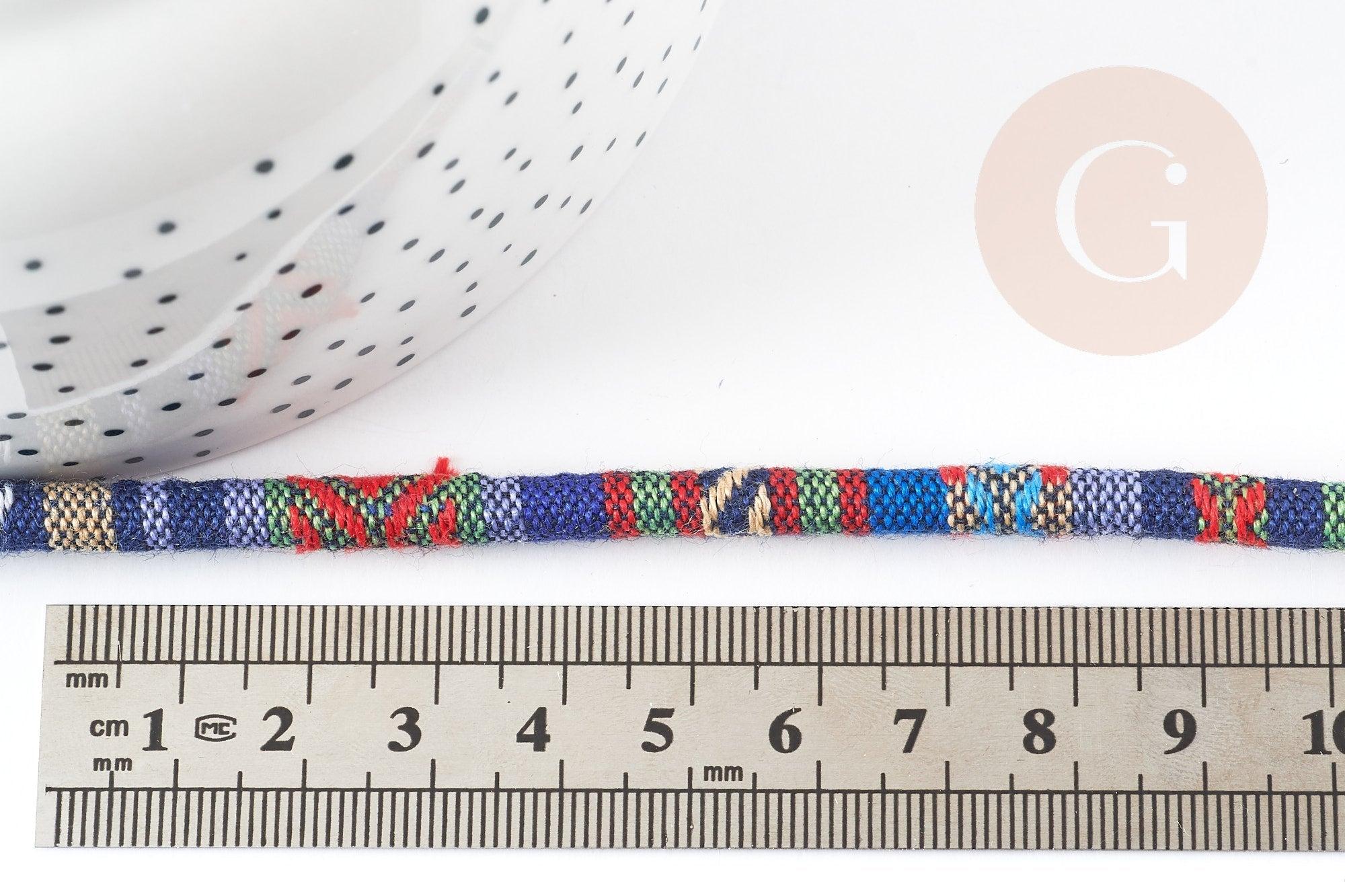 Cordon ethnique bleu rouge multicolore 7mm,cordon pour bijoux d'inspiration africaine, x1 mètre G9113