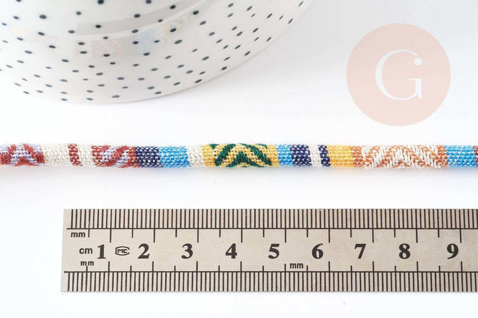 Cordon ethnique jaune multicolore 7mm,cordon pour bijoux d'inspiration africaine, x1 mètre G9114