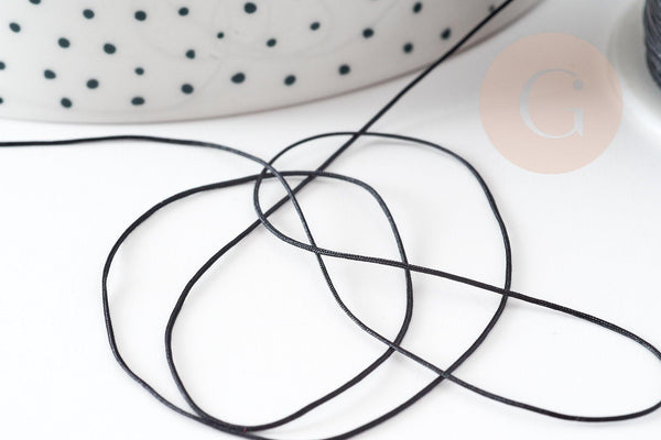 Cordon fil de jade noir polyester 0.5mm, cordon pour création de bijoux x1 mètre G9363