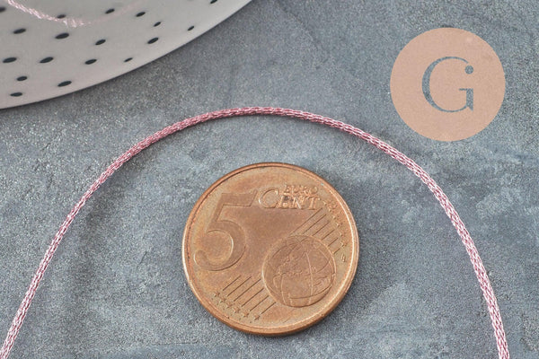 Cordon lilas clair métalisé tressé polyester 1mm, x1 mètre (G8174)