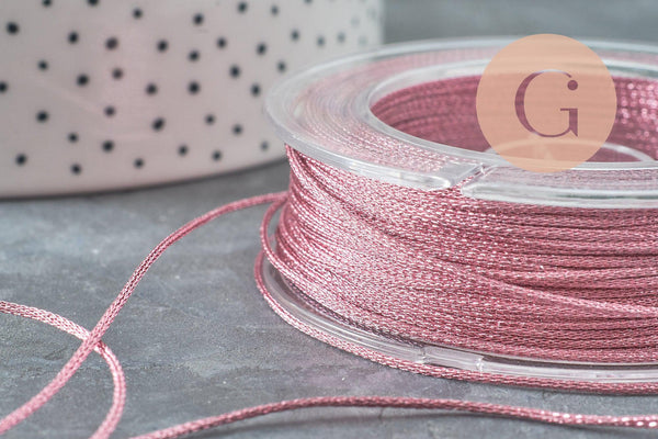 Cordon lilas clair métalisé tressé polyester 1mm, x1 mètre (G8174)