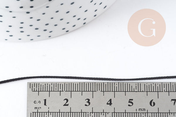 Cordon noir métallisé polyester 1mm, x1 mètre (G9096)