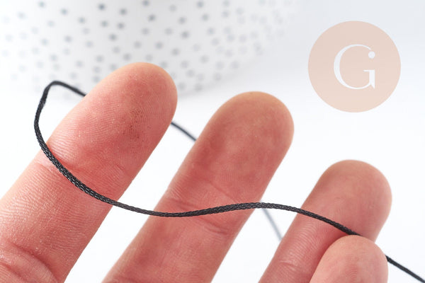 Cordon noir métallisé polyester 1mm, x1 mètre (G9096)