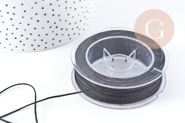 Cordon noir métallisé polyester 1mm, x1 mètre (G9096)