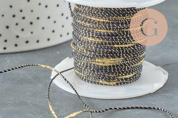 Cordon noir or, fabrication bijoux,ruban mariage, scrapbooking,largeur 1.5mm, x1 ou x5 mètres G0697