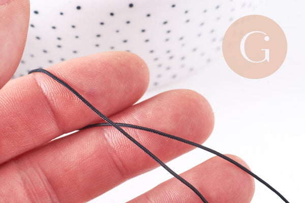 Cordon noir tressé polyester 0.8mm, x1 mètre (G10672)