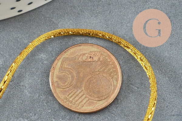Cordon or queue de rat satiné 1.5mm doré, x1 mètre (G3761)