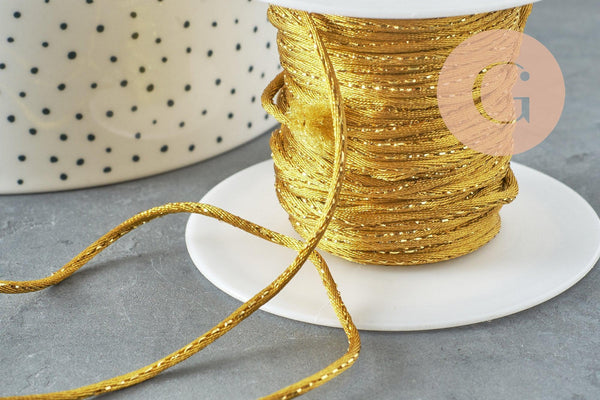 Cordon or queue de rat satiné 1.5mm doré, x1 mètre (G3761)