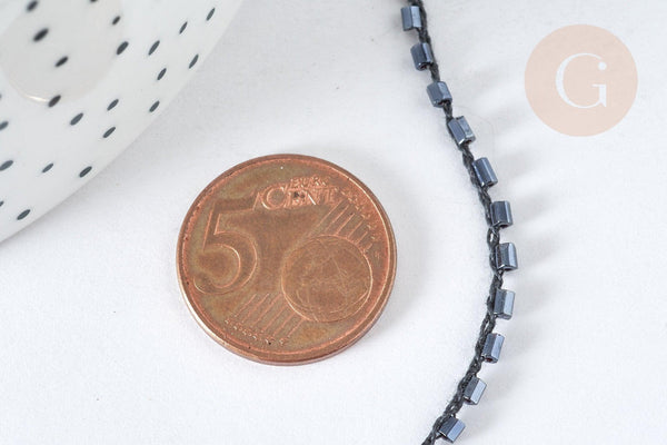 Cordon perles noires irisées nylon 1.5~3mm, x 1 Mètre (G7475)
