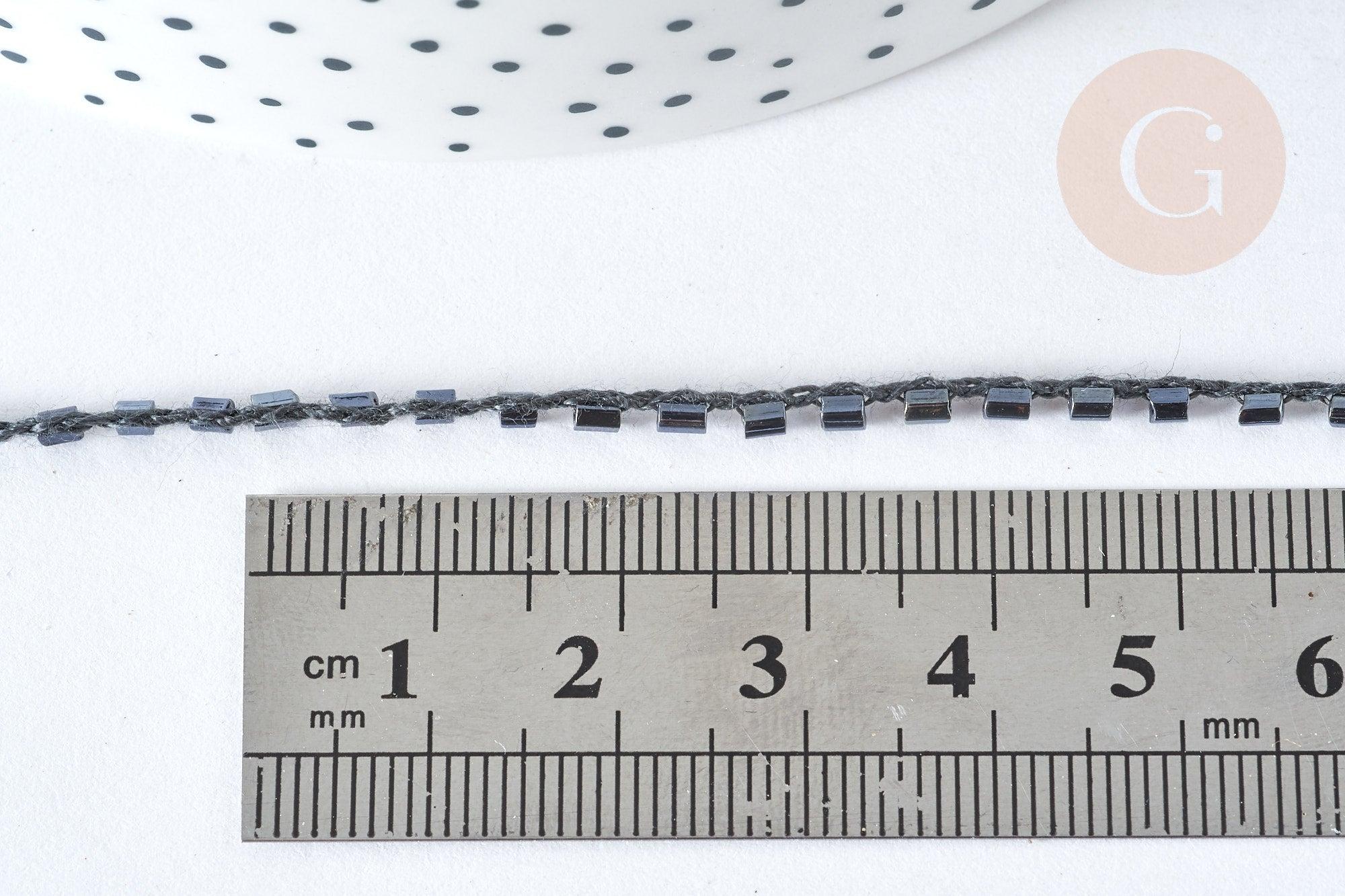 Cordon perles noires irisées nylon 1.5~3mm, x 1 Mètre (G7475)