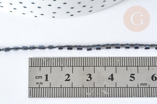 Cordon perles noires irisées nylon 1.5~3mm, x 1 Mètre (G7475)
