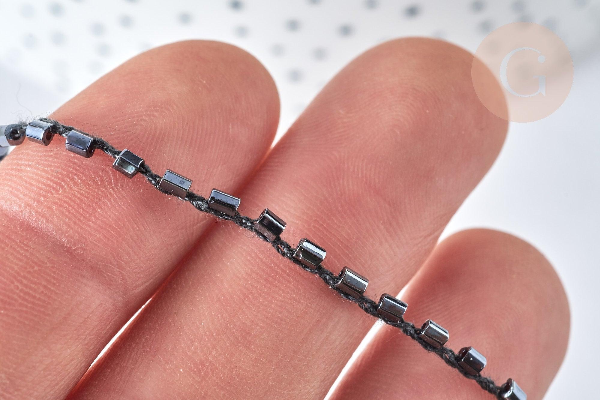 Cordon perles noires irisées nylon 1.5~3mm, x 1 Mètre (G7475)