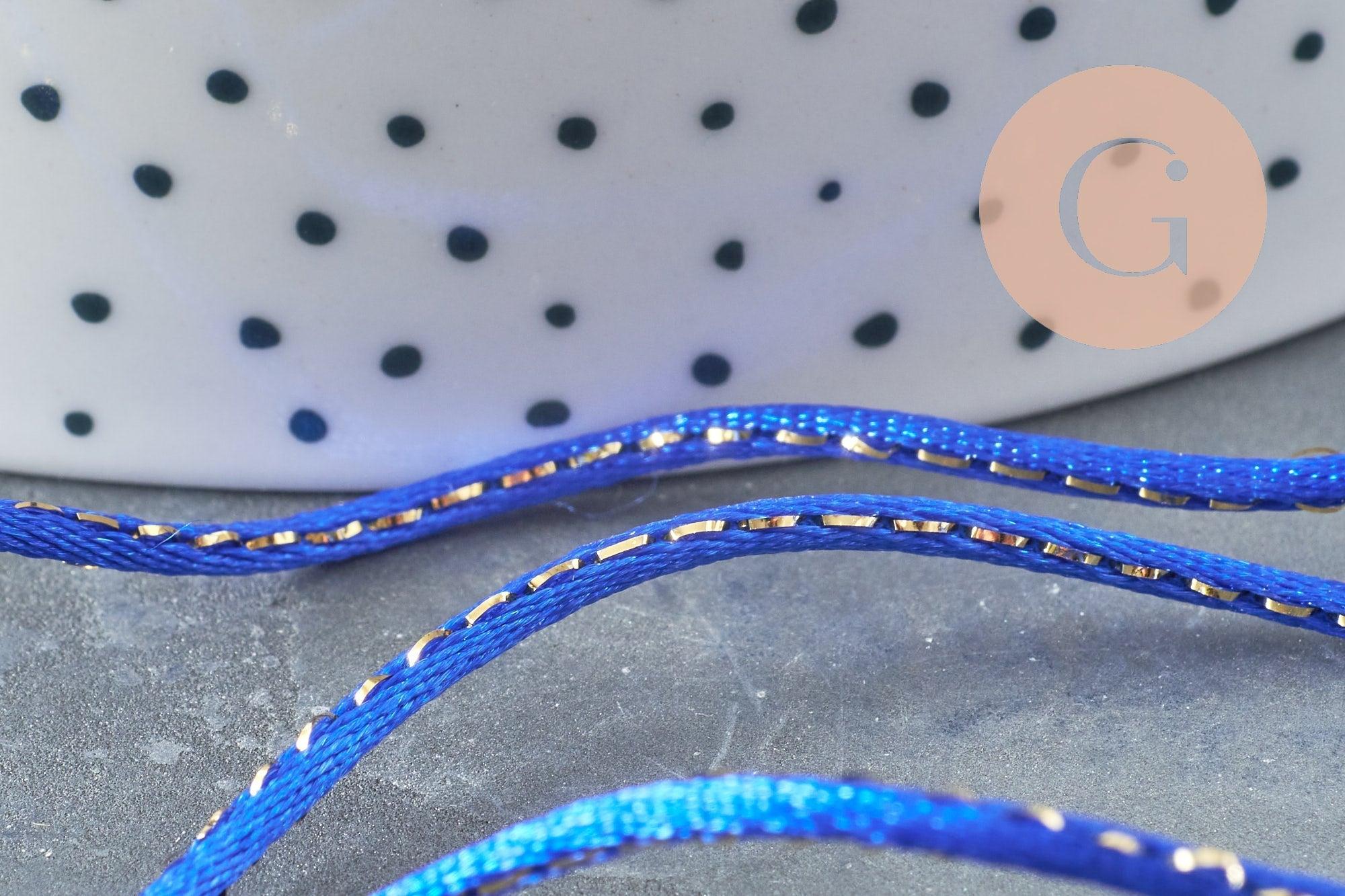 Cordon queue de rat nylon bleu roi or 1.5mm, x1 mètre (G3260)