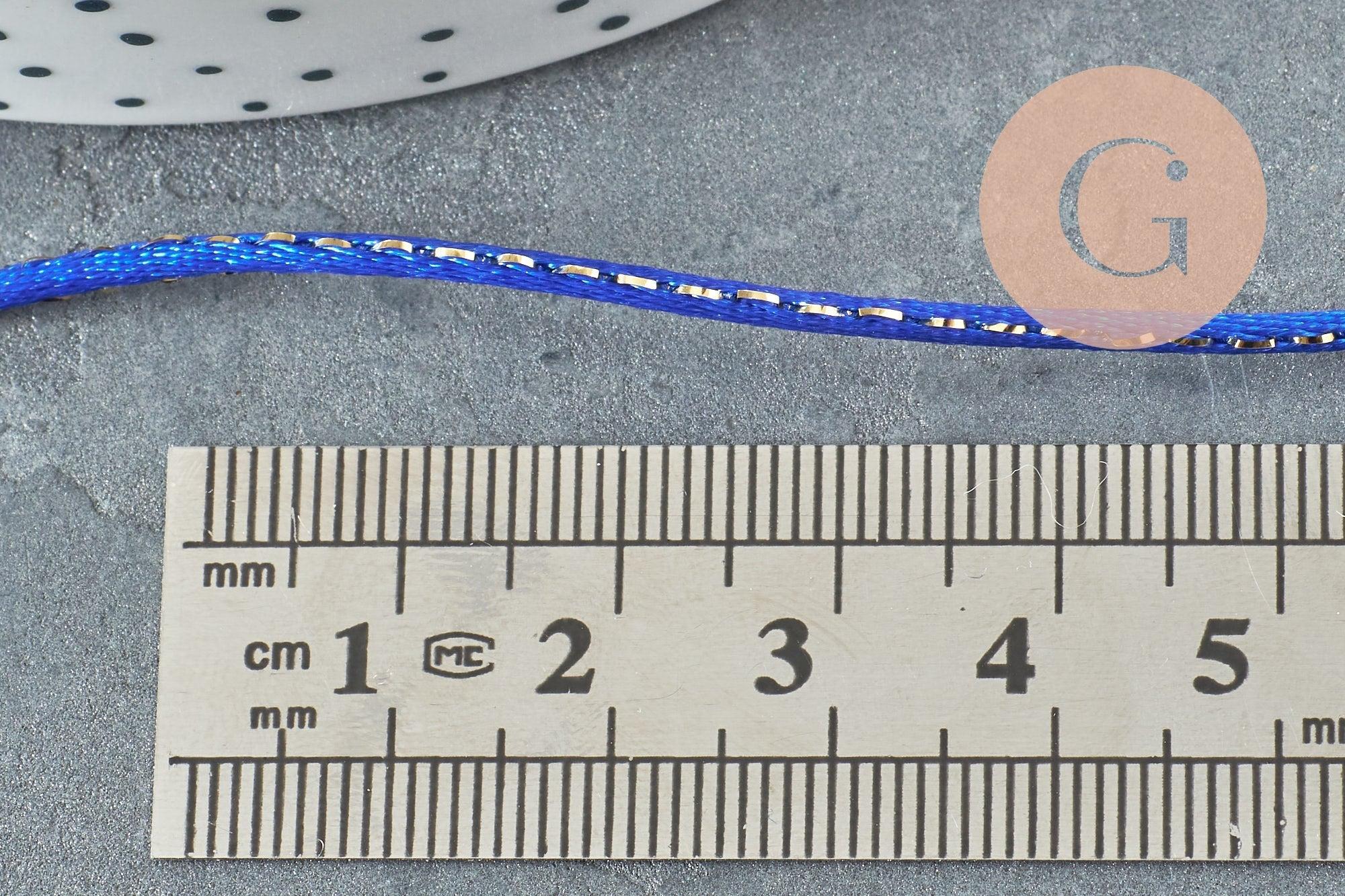 Cordon queue de rat nylon bleu roi or 1.5mm, x1 mètre (G3260)