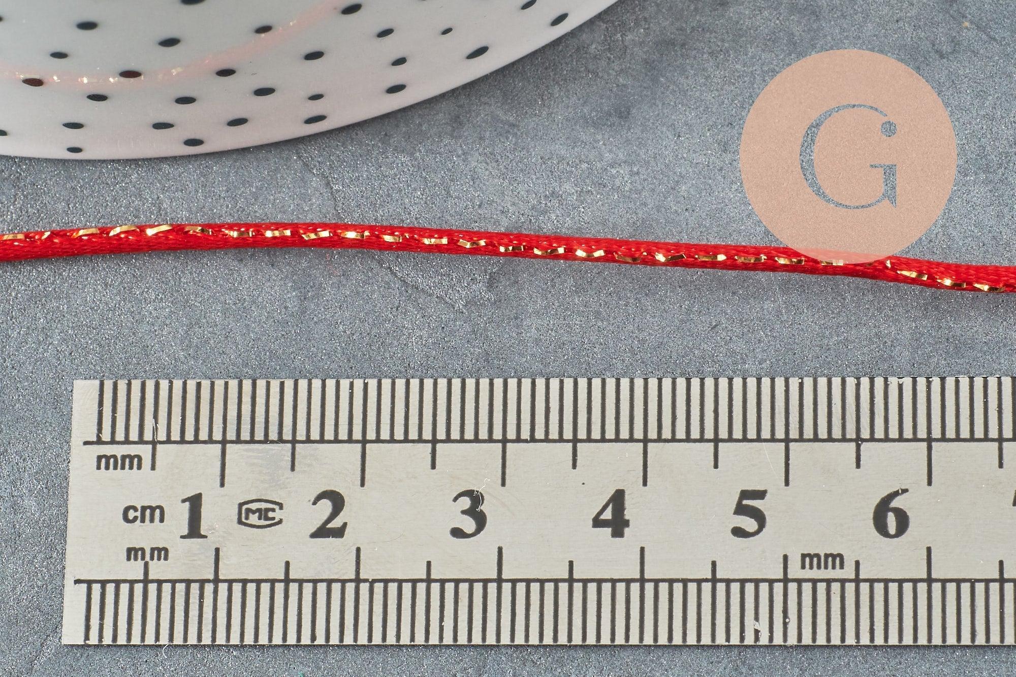 Cordon queue de rat nylon rouge or 1.5mm, x1 mètre (G3369)