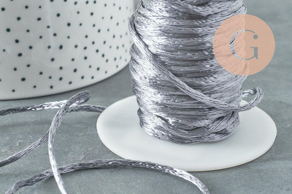 Cordon queue de rat polyester satin gris 2mm, x5 mètres (G1808)