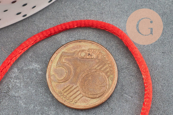 Cordon queue de rat satiné rouge 2mm, x 5mètres (G1379)