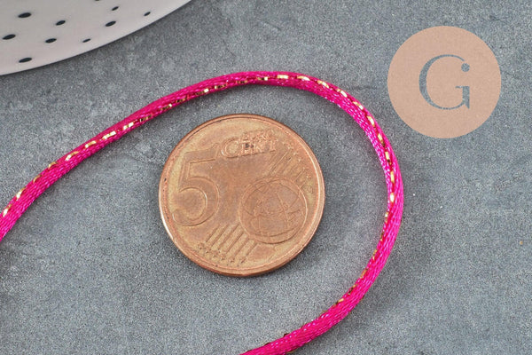 Cordon rose fuchsia or, fabrication bijoux, création bijoux,ruban mariage, scrapbooking, largeur 1.5mm, x1 mètre G3760