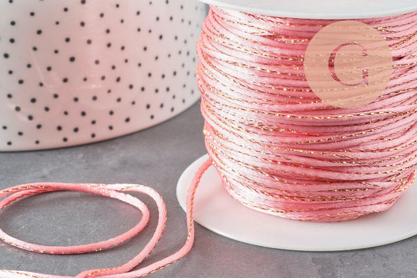 Cordon rose or, fabrication bijoux, création bijoux,ruban mariage,scrapbooking, largeur 1.5mm, x1 mètre G3762