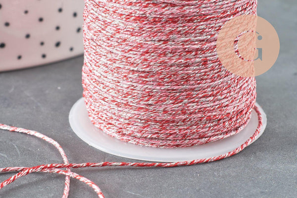 Cordon rouge argent, fabrication bijoux,ruban mariage, scrapbooking, largeur 0.8mm, x1 ou x5 ou x10 mètres G3259