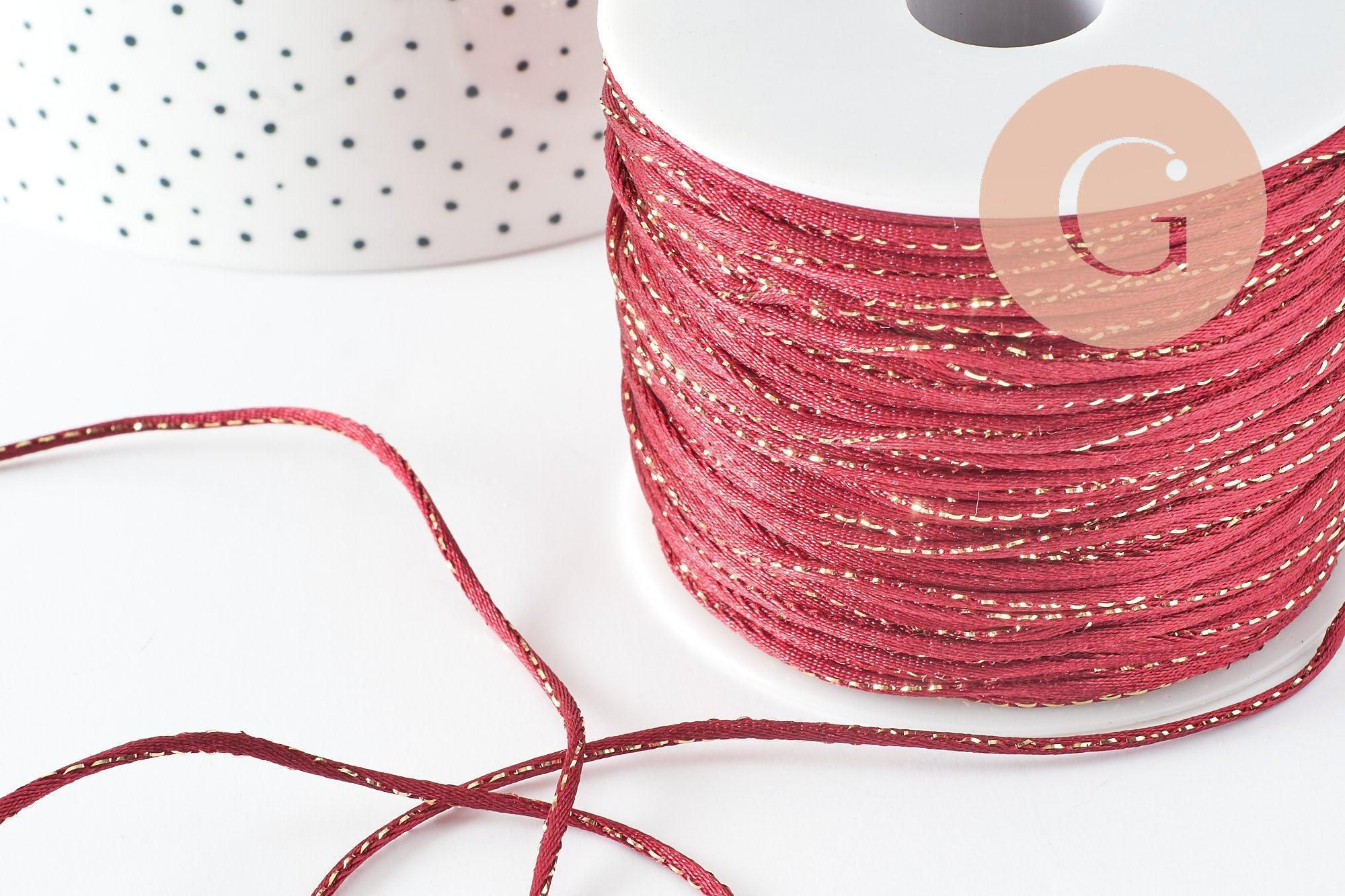 Cordon rouge or, fabrication bijoux,ruban mariage, scrapbooking, largeur 1.8mm, x1 mètre (G8244)