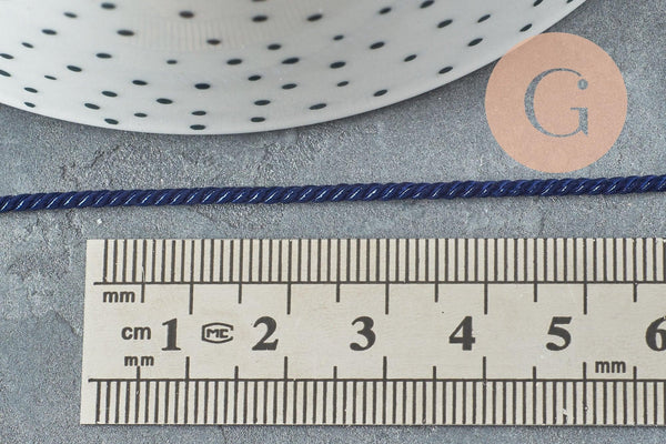 Cordon satiné torsadé bleu marine 2mm, x1 mètre (G4593)