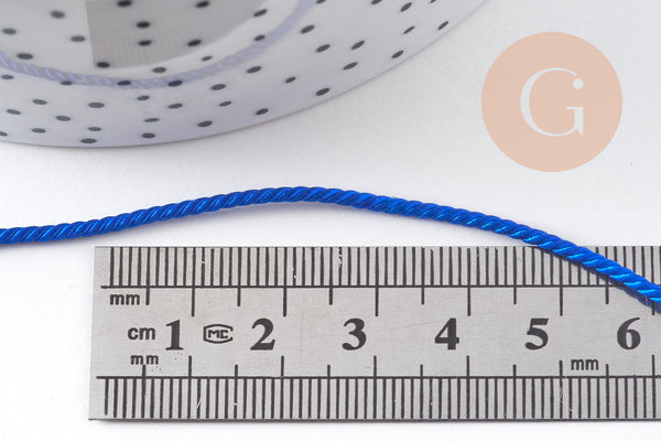 Cordon satiné torsadé bleu roi 2mm, x1 mètre (G10886)