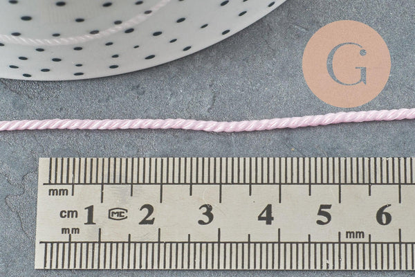 Cordon satiné torsadé rose, cordon pour bijoux,cordon rose scrapbooking,corde décoration, largeur 2mm, x1 mètre G5655