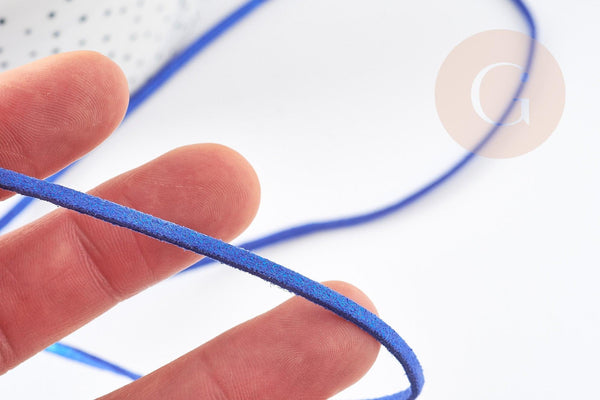 Cordon suédé bleu roi à paillettes imitation cuir 3-4mm, x1 mètre (G0780)