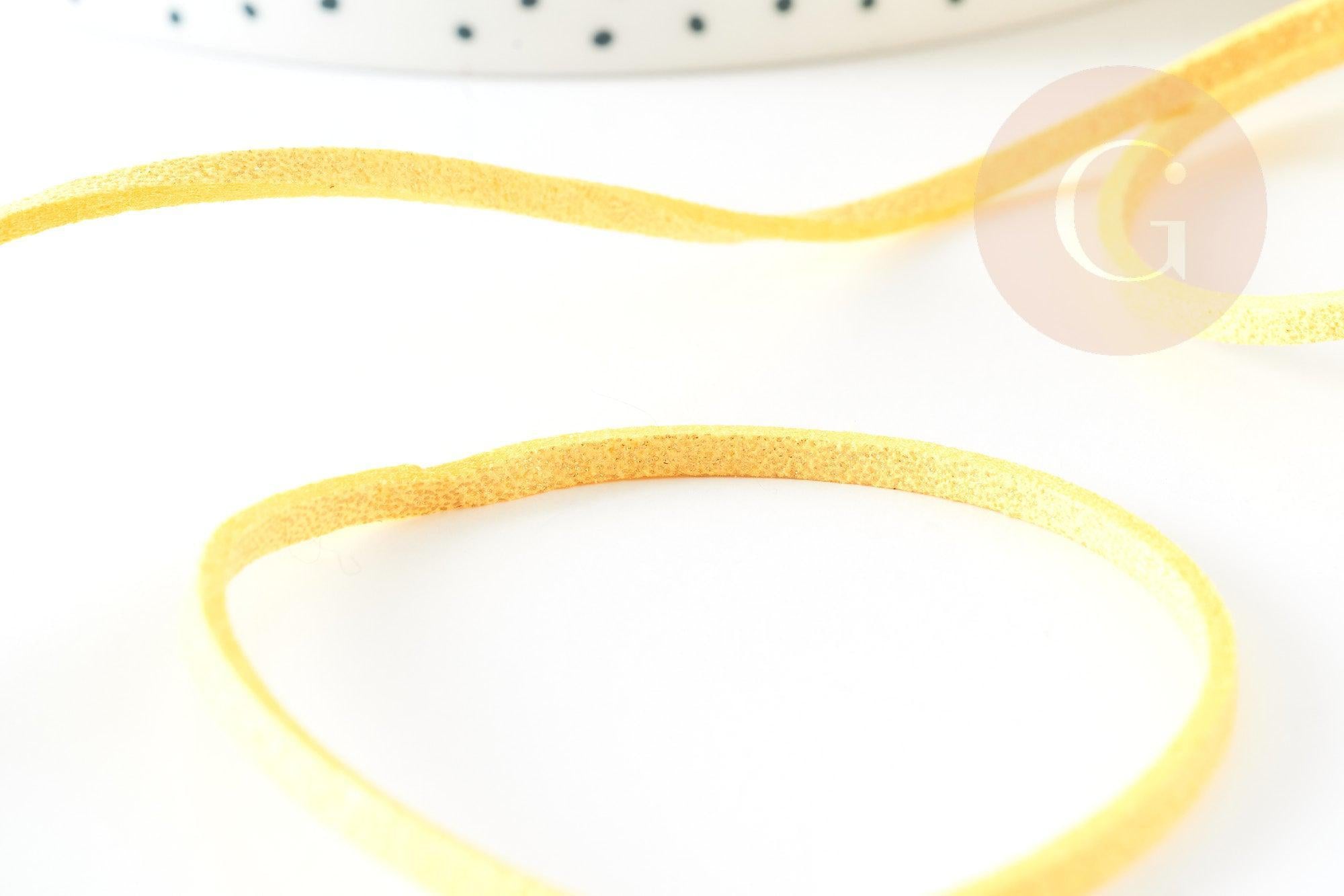 Cordon suédé jaune à paillettes imitation cuir 3-4mm,x1 mètre (G8242)