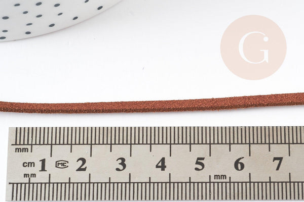 Cordon suédé marron chocolat à paillettes imitation cuir 3-4mm, x1 mètre (G3015)