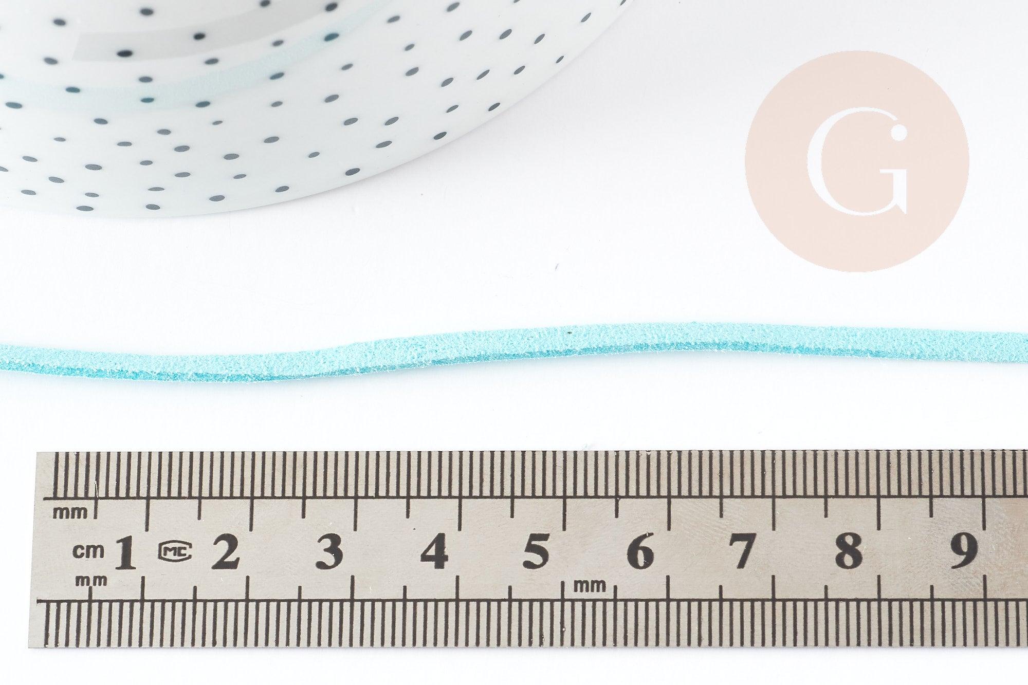 Cordon suédé turquoise imitation cuir 3-4mm, x1 mètre (G1326)