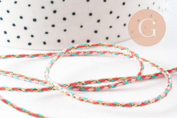 Cordon tressé Orange Rose bleu or 1.5mm x1 mètre (G9728)