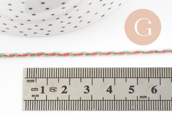 Cordon tressé Orange Rose bleu or 1.5mm x1 mètre (G9728)