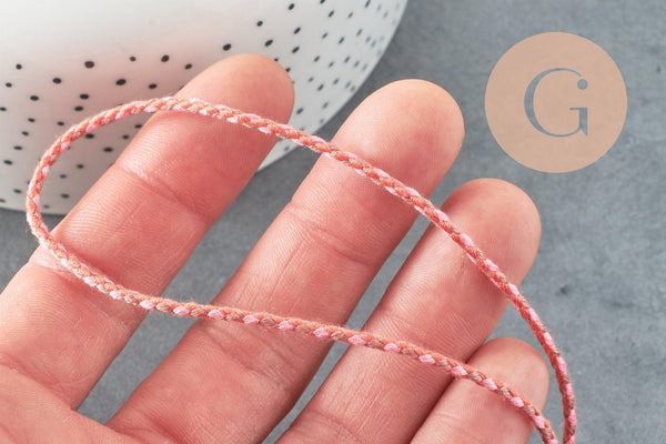 Cordon tressé Rose corail taupe 2mm, cordon pour bijoux,cordon multicolore scrapbooking,corde décoration, x1 mètre G5813