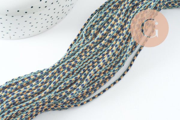 Cordon tressé bleu beige turquoise 2mm, x1 mètre (G10003)