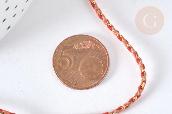 Cordon tressé orange clair et foncé fil doré 1.5mm-2mm, scrapbooking, x 1Mètre (G7470)
