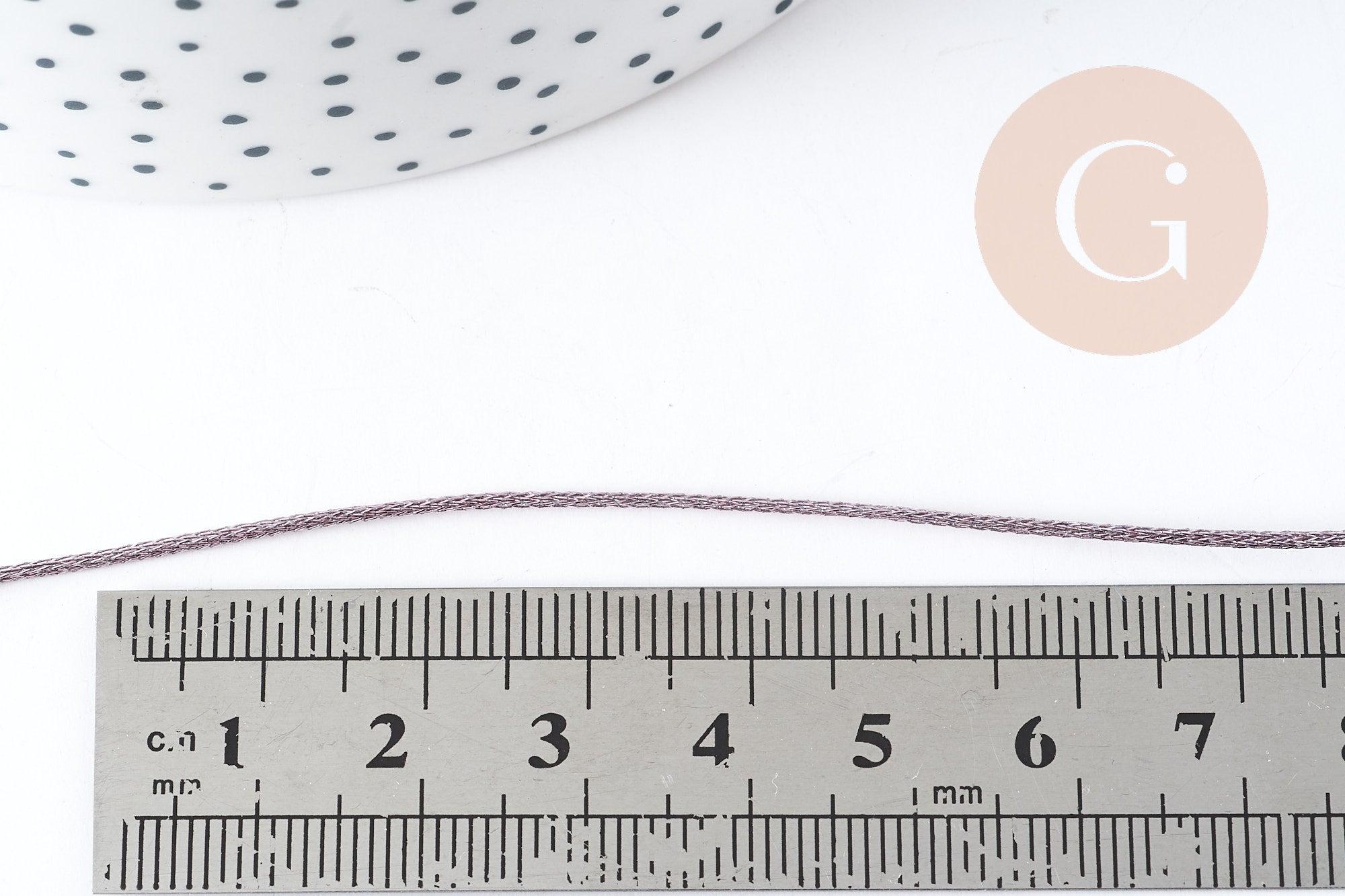 Cordon violet métallisé polyester 1mm, fil pour bijoux noeud coulissant, x1 mètre (G9095)